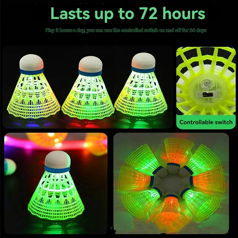 4Pcs Luminous Badminton Balls LED Foamed Plastic Sport Badminton Light-Up Shuttlecocks Badminton Set