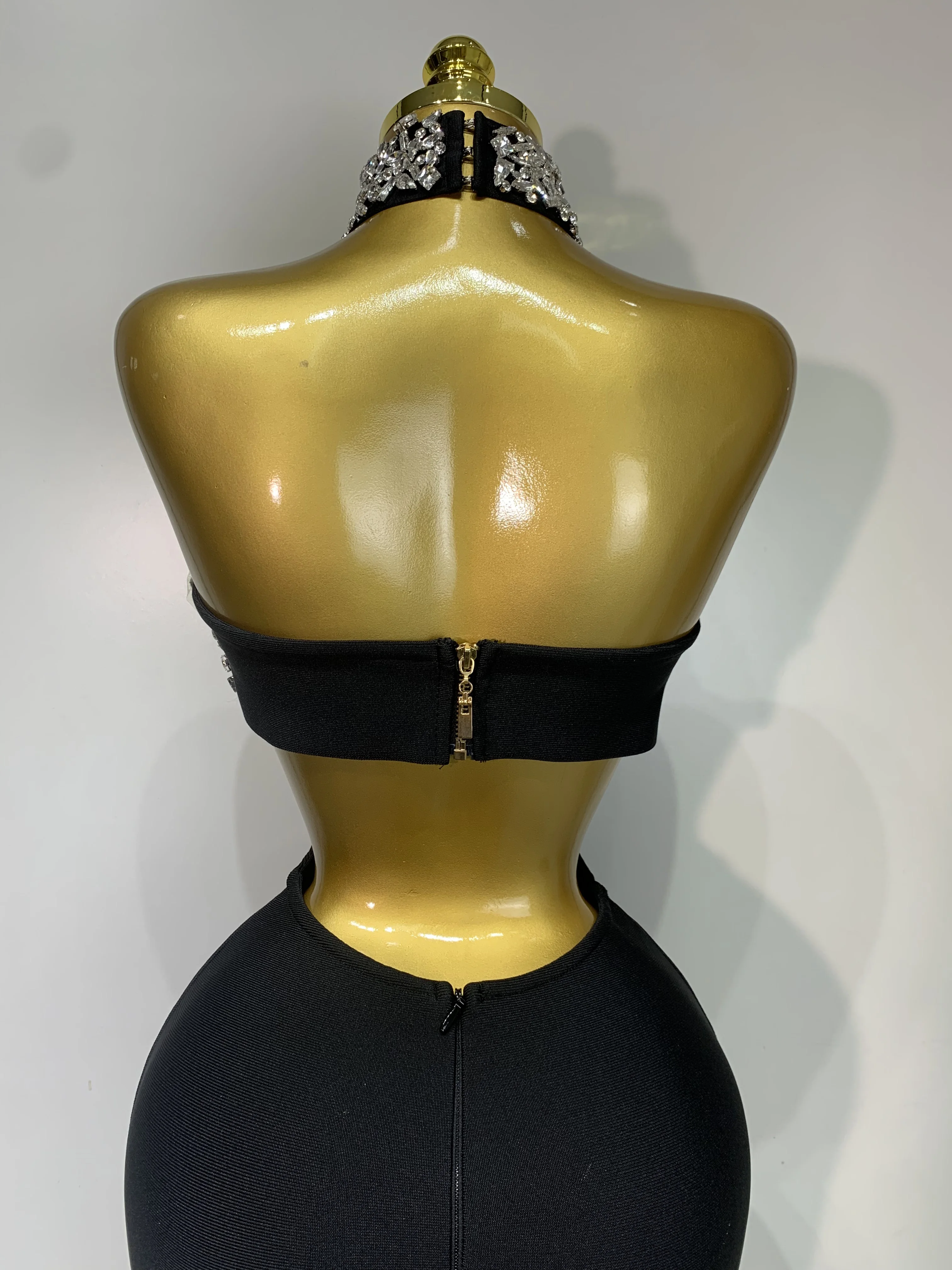 المرأة مثير عارية الذراعين سباركلي كريستال الماس الأسود Bodycon ضمادة فستان المشاهير أنيقة مساء نادي فساتين حفلة عيد ميلاد #6