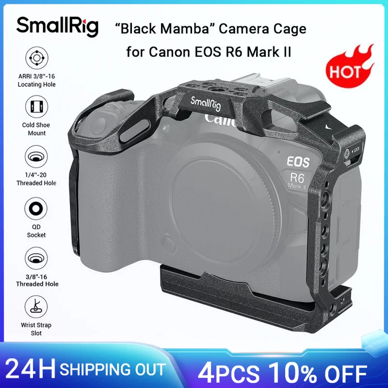 

SmallRig “Black Mamba” Camera Cage for Canon EOS R6 Mark II Built-in Arca-Swiss Quick Release Plate for DJI RS2/RS3 Pro Gimbals