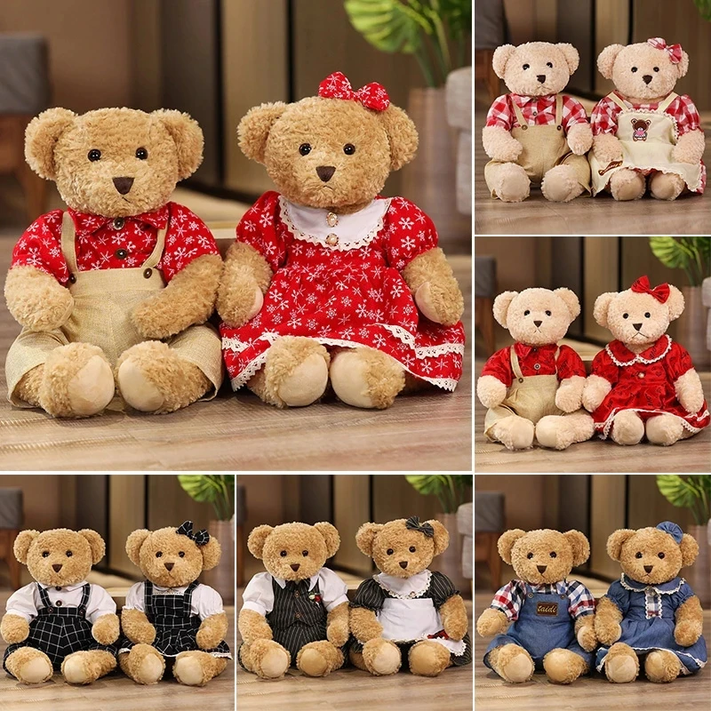 

2 Pcs/Lot 45cm Kawaii Couple Teddy Bear With Cloth Plush Toys Dolls Stuffed Toy Kids Baby Girl Birthday Valentine'S Day Present