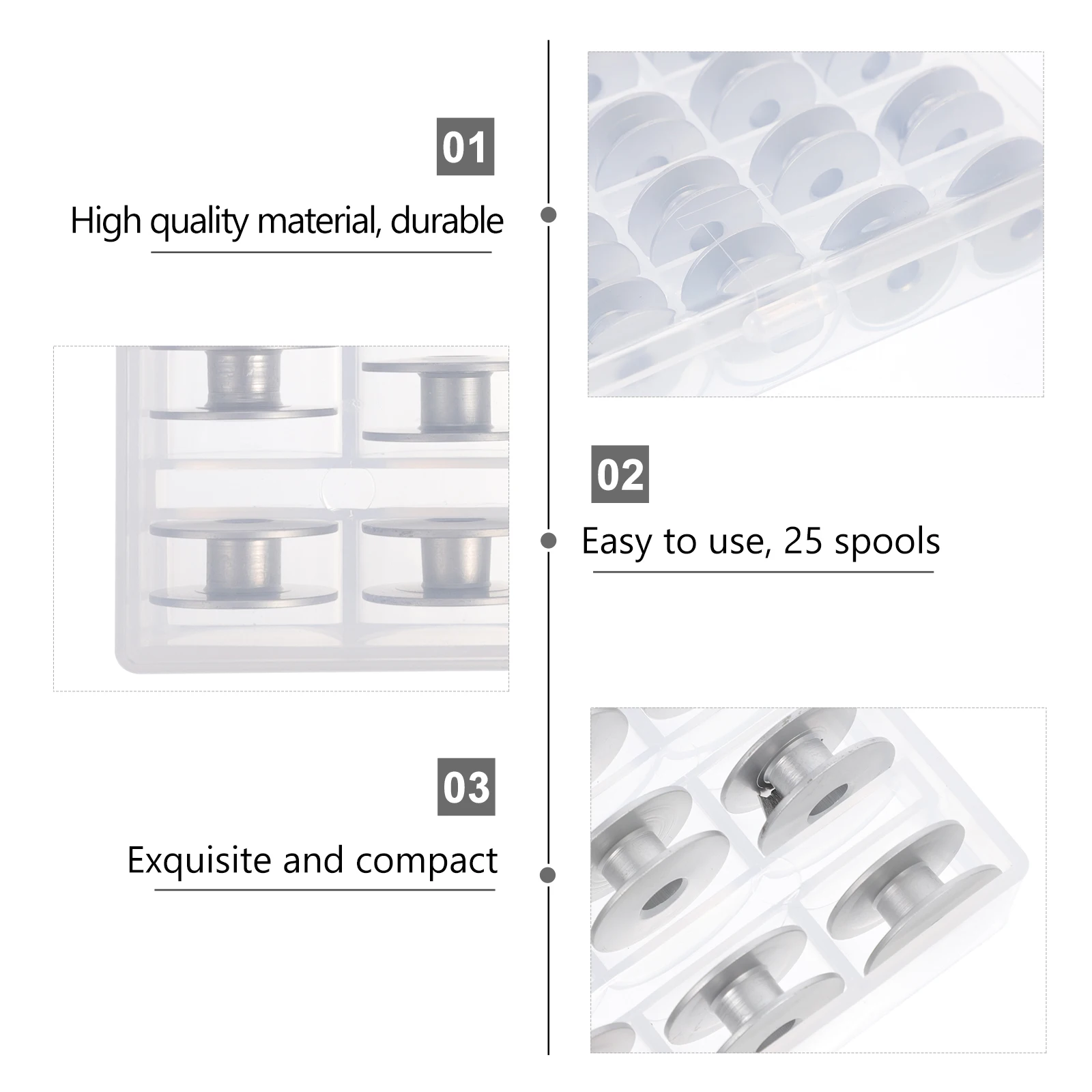 Macchina da cucire Filo di alluminio in plastica trasparente Bobine per macchina da cucire Bobine di piccole dimensioni Adatto alla maggior parte delle macchine Stoccaggio portatile