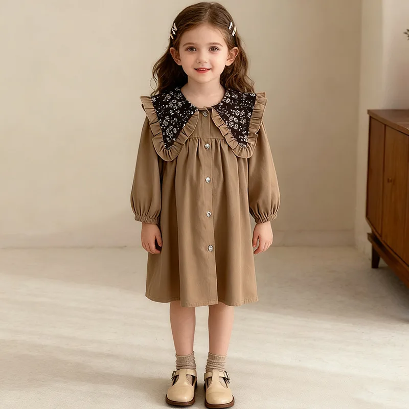 

Girls' Dress Children's Clothing Spring and Autumn New Style Baby Girl Retro Large Collar Long Sleeve Children's Girl Dress