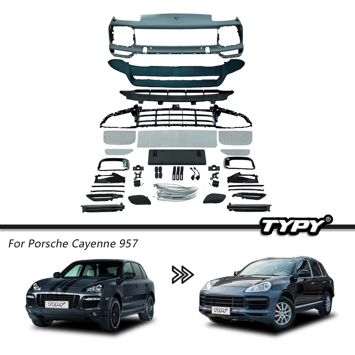 Car Accessories For Porsche Cayenne Front Bumper 2007-2010 957 Upgrade 2023 Turbo Style Fog Lights Headlights - view 4