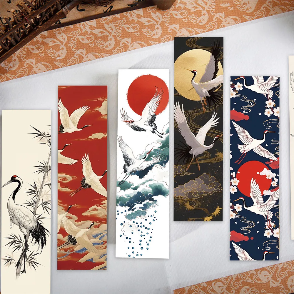 30pcs Chinese Traditional Aesthetic Red-crowned Crane Bookmarks DIY Student Reader Paper Page Marker Office Library Page Marking