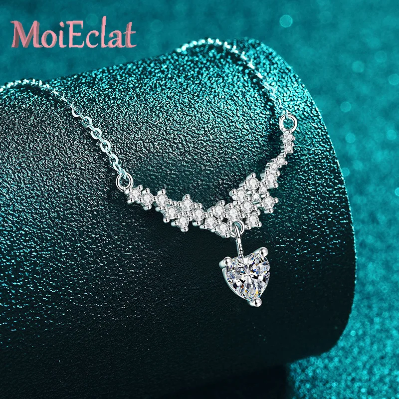 

For Women Anniversary Gift Platinum Pt950 Clavicle Chain with Full Diamond Star Heart Design 1ct Moissanite Pendants Necklace