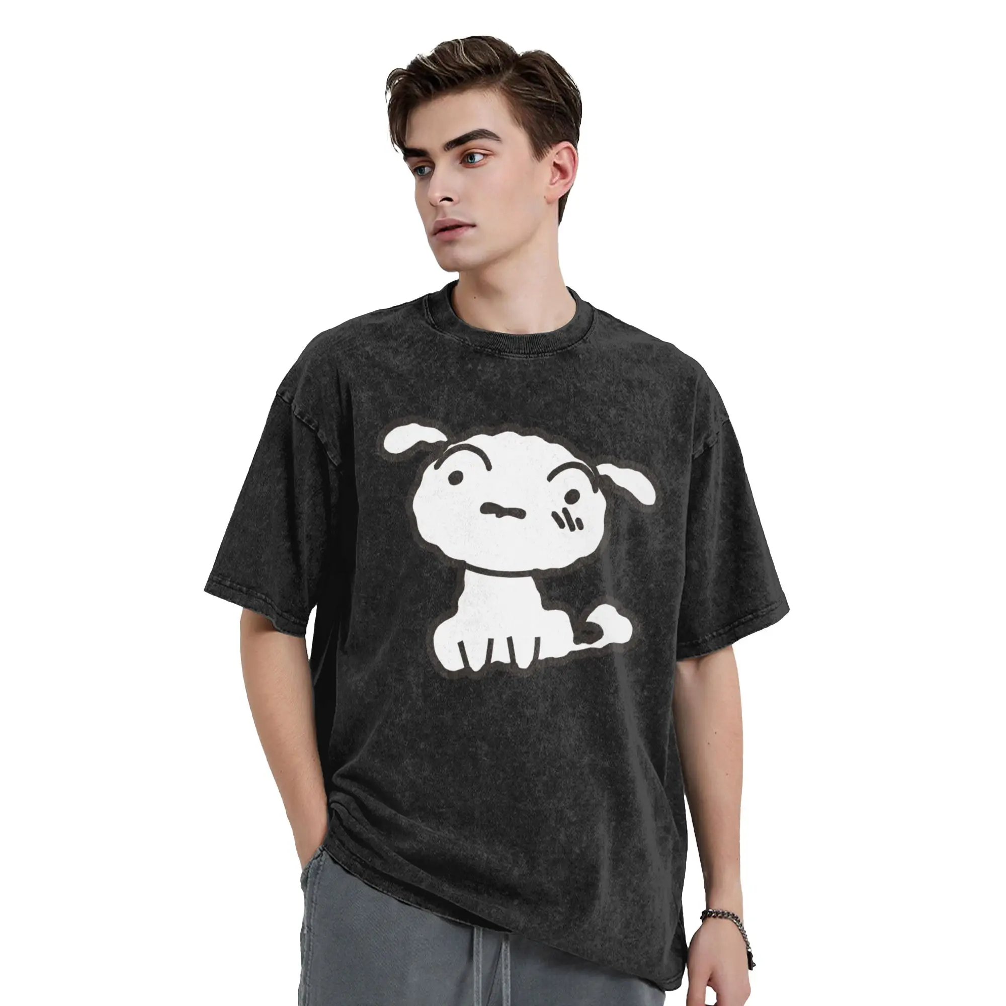 Shiro Dog Crayons Shin-Chans Washed T Shirts Streetwear Vintage T-Shirts  Tee Shirt for Men Women 100% Cotton Street Summer