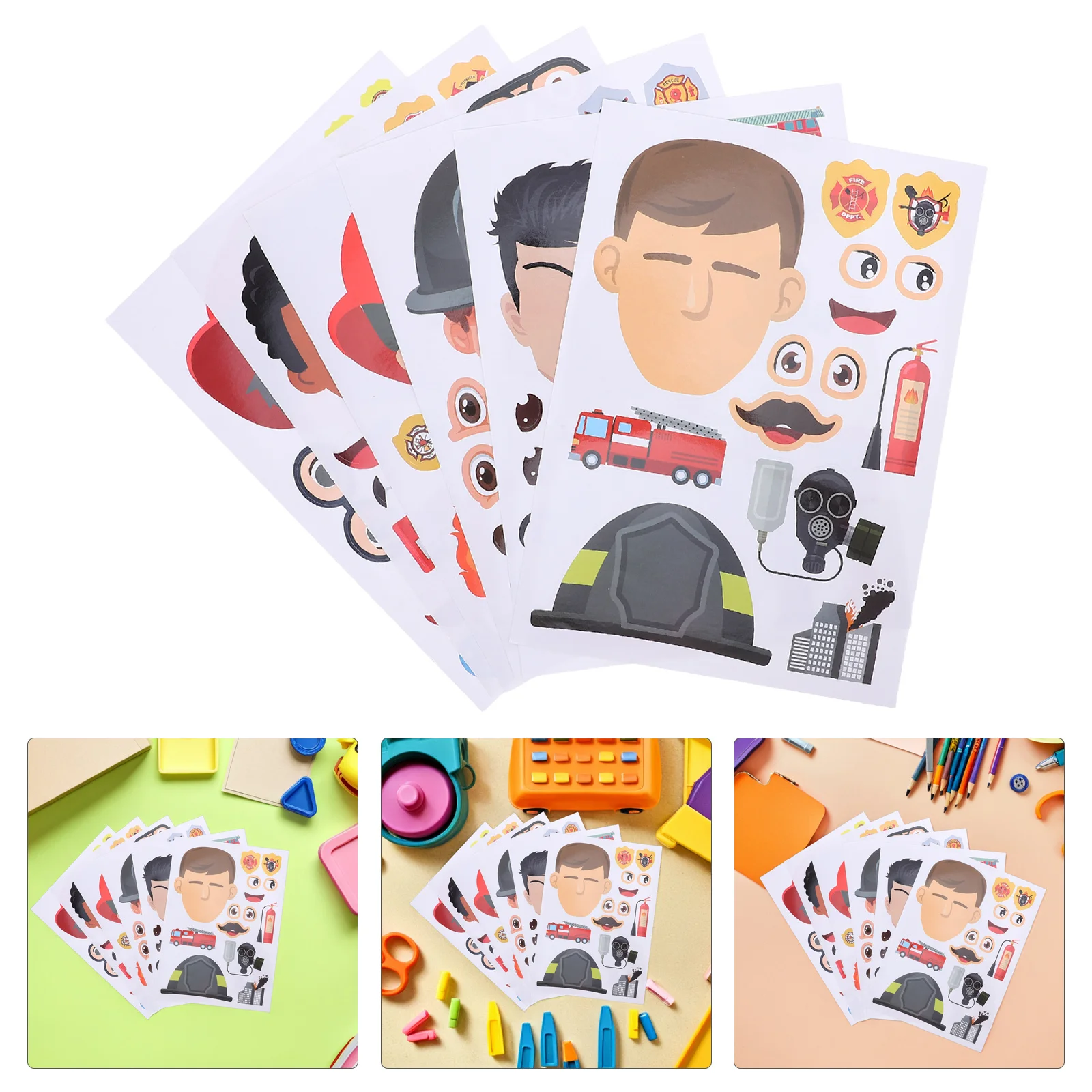 

12 Sheets Firefighter Make A Face Stickers Diy Crafts Party Games Decals School Classroom Rewards Birthday Event Supplies