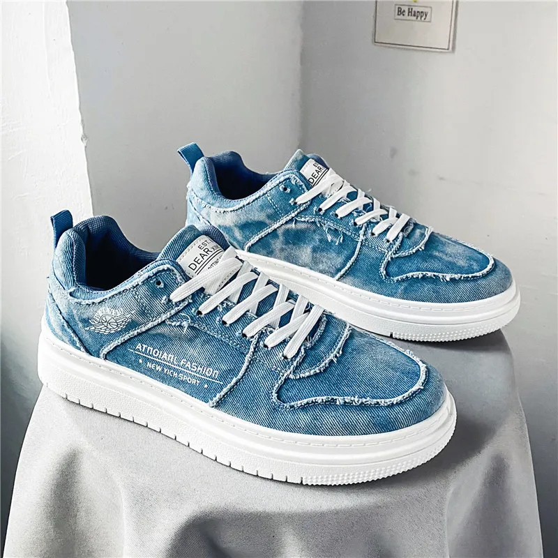 

HKDQ Original Blue Men's Canvas Shoes Summer Breathable Skateboard Shoes Men Fashion Casual Platform Non-slip Urban Man Sneakers