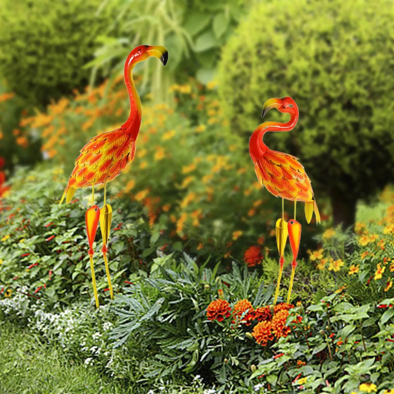 

2x Flamingo Garden Statues Decorative Sculpture for Sidewalks Patio Entryway