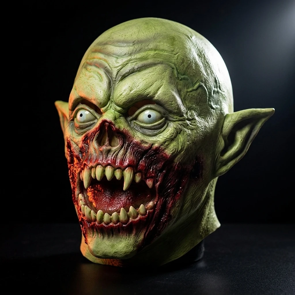 Halloween Zombie Latex Mask Premium Natural Latex Rubber Full Head Mask For Horror Party Cosplay Costume Use Pointed Demon Elf Ear Design Sharp Yellowed Fang Design Mismatched Undead Eye Effect For Halloween Horror Lovers Hot Sale 2026 Halloween Wholesale