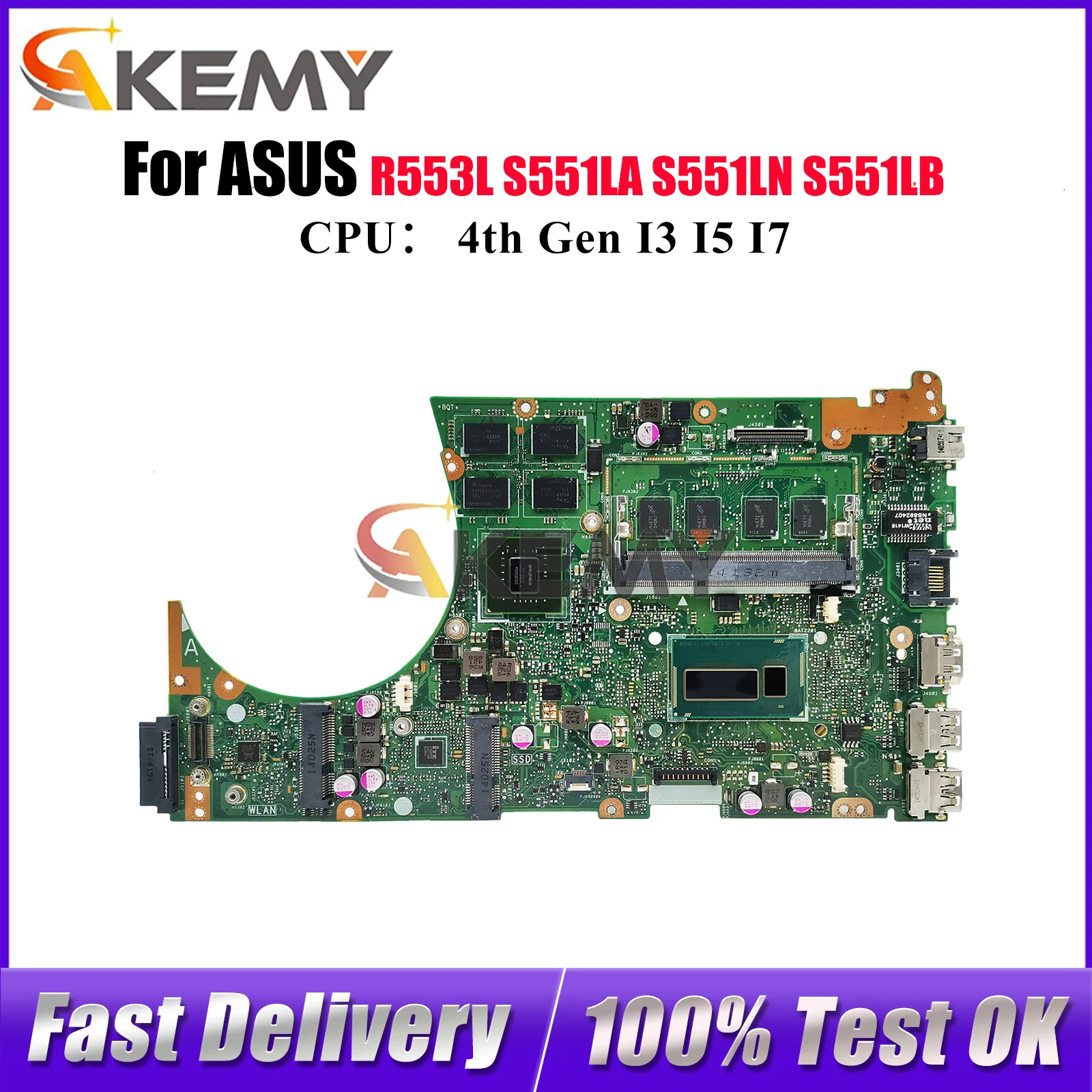 Placa base para ordenador portátil S551LN para ASUS VivoBook S551LN R553L S551LA S551LB S551L placa base para portátil con CPU I3 I5 I7 100% pruebas OK