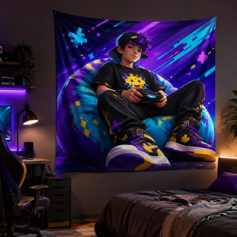 Esports Gaming Hoodie - VIKAMA Neon Esports Girl Tapestry, American-Style