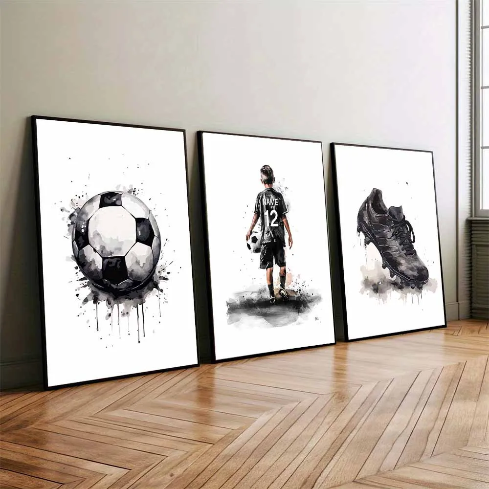 3pcs/set Custom Football Player Name & Number Canvas Print Black White Graffiti Design Wall Art Poster for Modern Home Decor