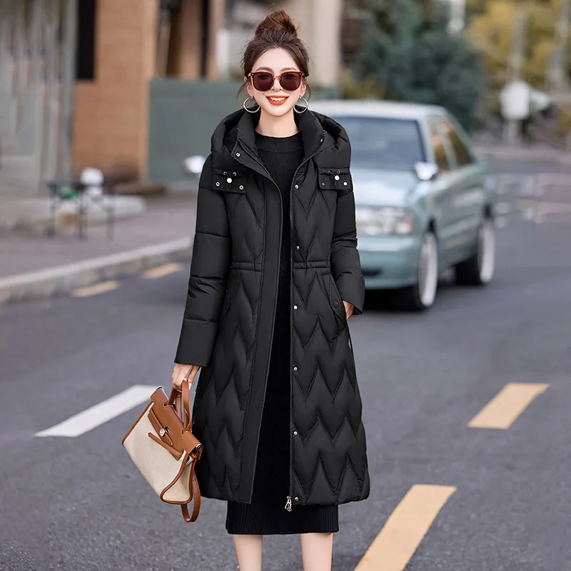 

Winter Fashion Slimming Thick Warm Long Coat Women's Hooded Slim-Fit Cotton Jacket Multi-Functional Over-the-Knee Cotton Outwear