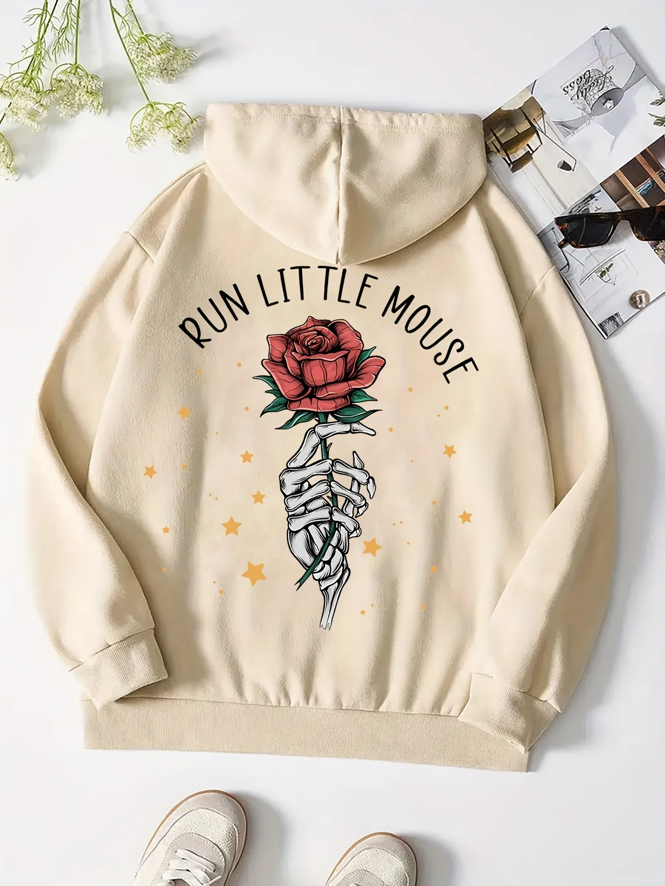 

Plus Size Alphabets Graphic Print Hoodie - Soft Slight Stretch Polyester Pullover with Pocket and Drawstring - Machine Washable