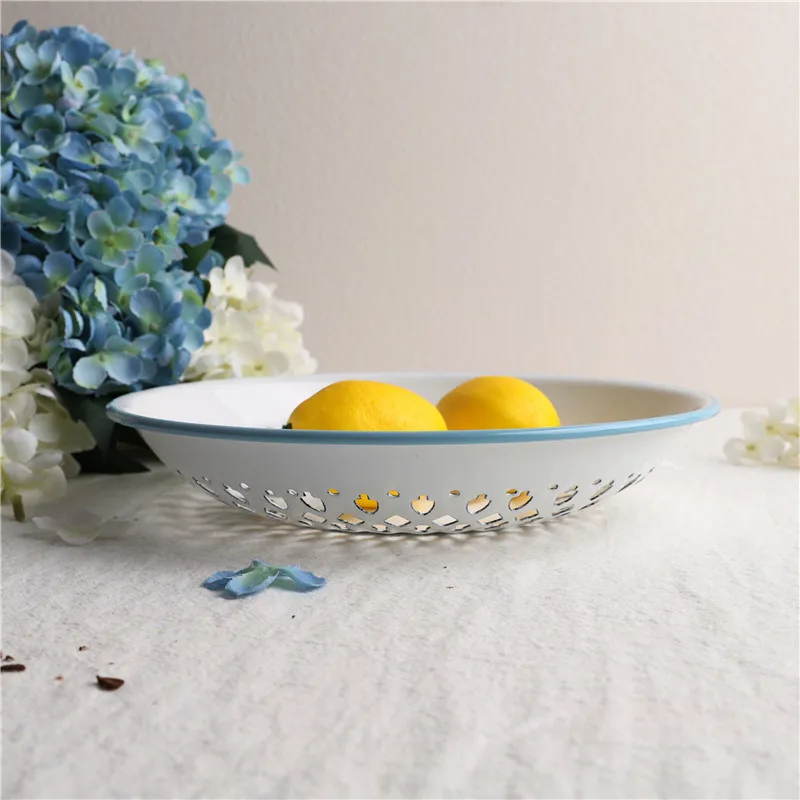 Enamel Colander Fruit Basket, Enamelware Bread Bowl