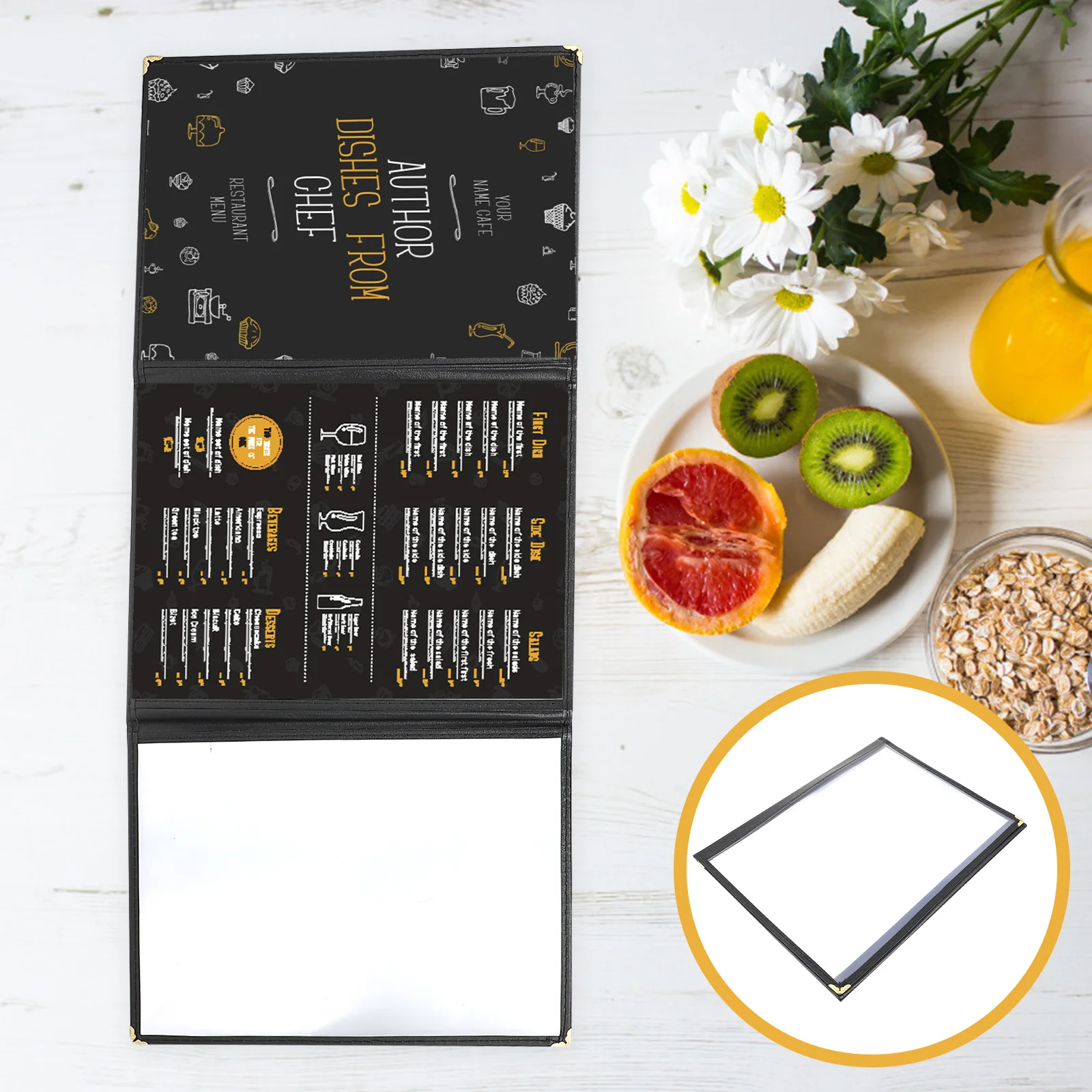 1 قطعة A4 مجلد أسود بولي كلوريد الفينيل غطاء القائمة للطي مقاوم للماء لمطعم فندق مقهى بار القائمة لوازم غطاء ملف الكتاب #3