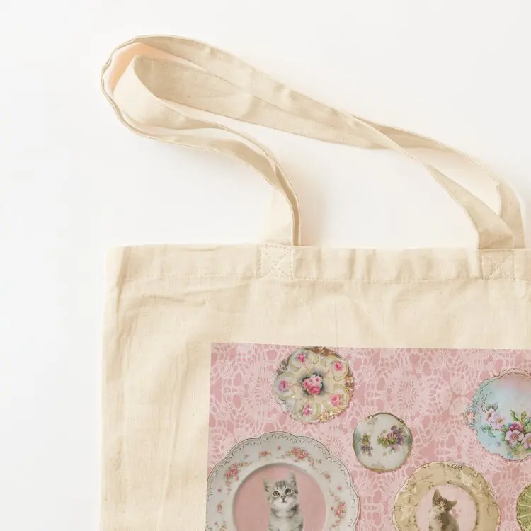 Witchcraft School Kitten & Cat Plates on Umbridge Lace Tote Bag tote bags aesthetic Fabric bag Women bags Eco bag