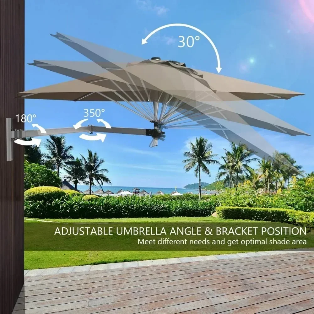 Mounted Patio Umbrella, Outdoor Wall Umbrella with Adjustable Pole, Sunshade Umbrella with Wind Vent, Patio Umbrellas