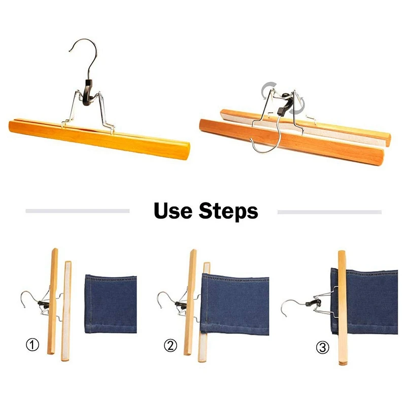 Perchas de madera antideslizantes para pantalones, Serie de 32 unidades, con rotación de 360 grados, gancho antioxidante