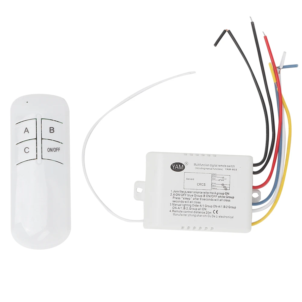 

220V Digital Wireless Wall Light Receiver 3 Ways ON/OFF Anti Disturbance ABS Plastic Transmitter Remote Control Switch