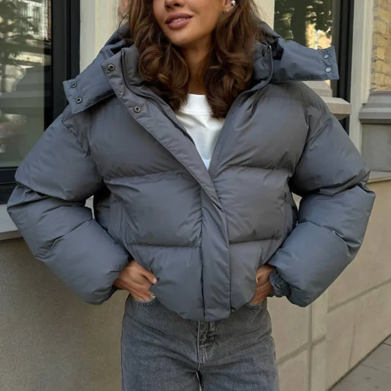 HKSH 2025 冬新作 レディース 中綿ジャケット フード付き ジップボタン 無地 多用途 エレガント カジュアル 暖かい パデッドコート HK14919