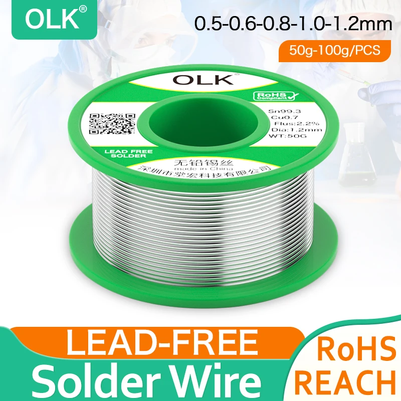 Imagem -03 - Olk-fio de Solda sem Chumbo Contendo Resina Ferro de Solda Repair Smd Soldering Tin Wire Alta Pureza 50g 100g 0.5 mm 0.8 mm 1.0 mm