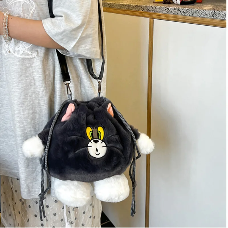 Cute Personality Drawstring Plush Bag Autumn Handbag Cartoon Doll Single Shoulder Bag Girl Storage Small Bag