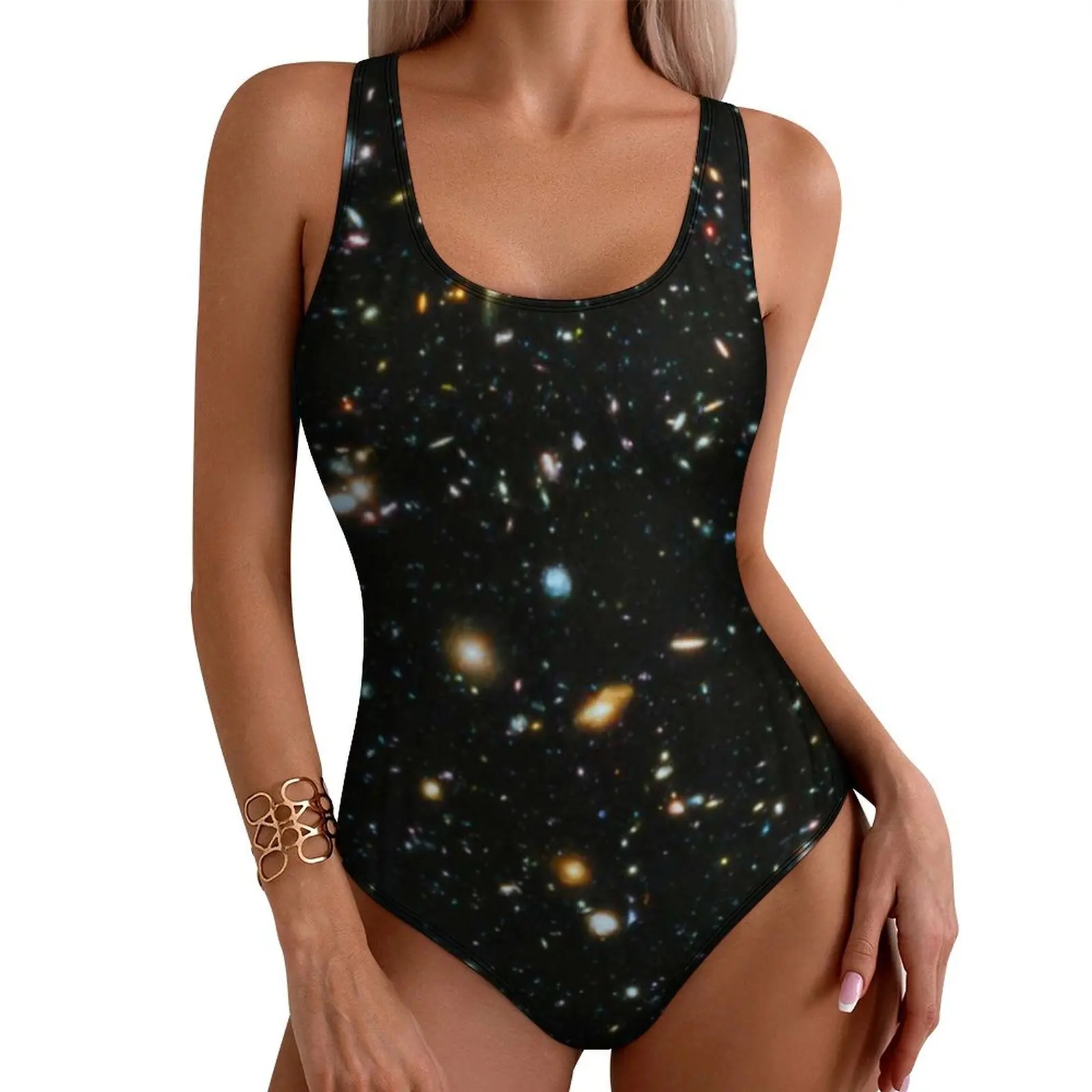 Galaxy Star Swimsuit Sexy Artistic Stars Space Black One-Piece Swimwear Push Up Swimsuits Sweet Vacation Bath Bathing Suits