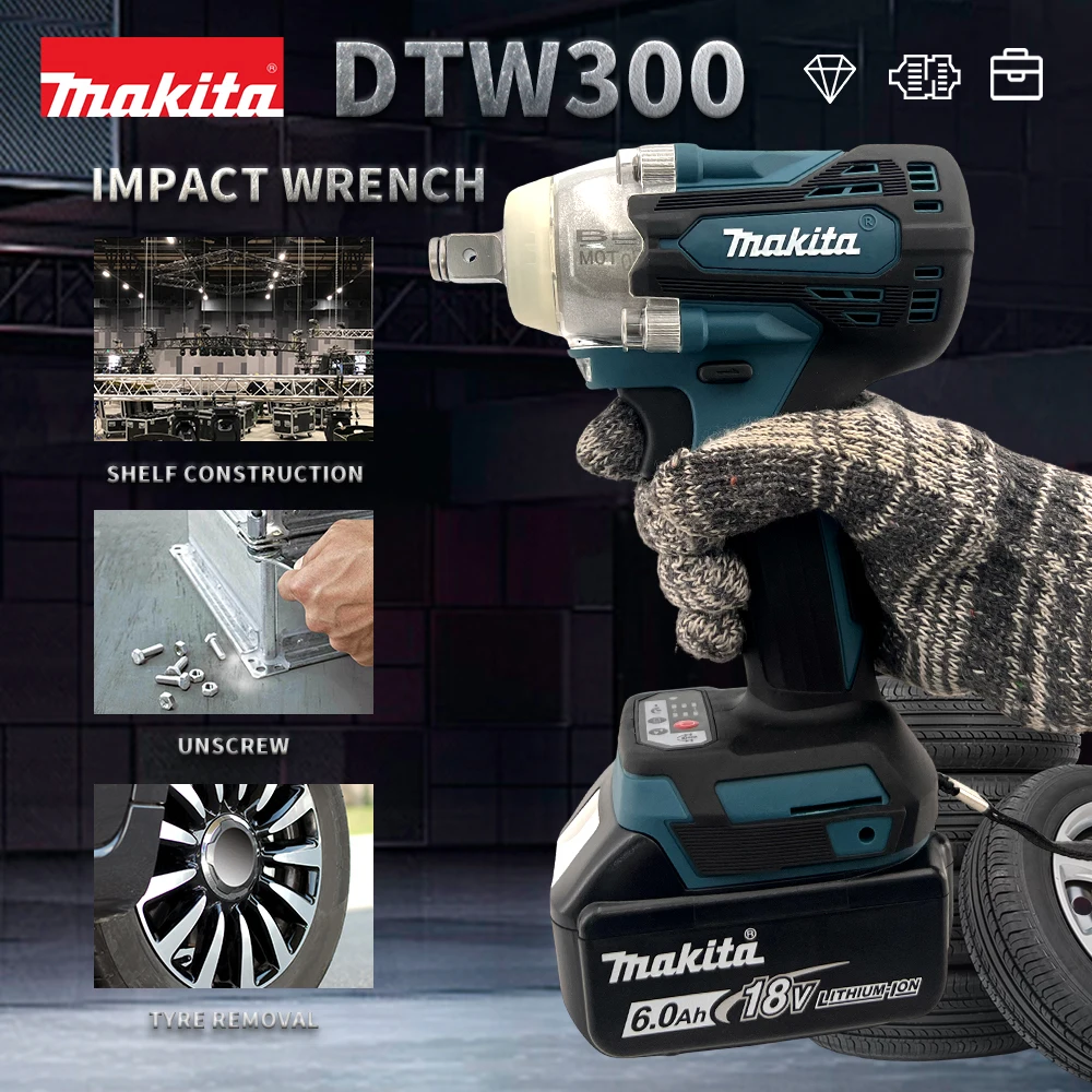 Imagem -03 - Makita-brushless Power Tool Grupo Grande Chave sem Fio Wind Cannon Tire Remover Lithium Auto Repair Dtw300 18v 330nm