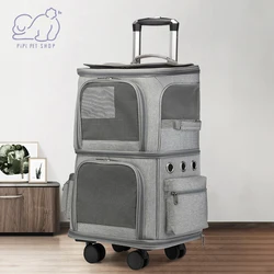 Double Layer Removable Rolling Wheels Small Animals Carrier for 2 Cats Dogs Breathable Comfort Trolley Travel Bag Box Supplies