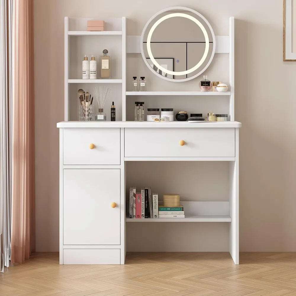 

Dressing Table,Makeup Table with Drawers, Vanity Desk with Mirror and led Lights,3 Lighting Mode,Makeup Vanity Desk,