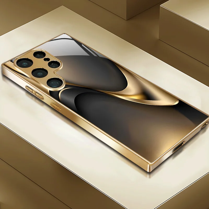 Fashion pattern gold glass phone case suitable for Samsung Galaxy S26 S25 S24 S23 S22 S20 FE/Ultra/Plus anti drop back cover