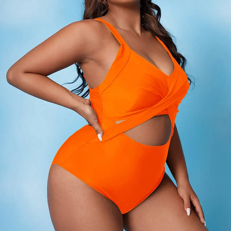 bikini 2024New Swimsuit Women's Solid Color Hollow Siamese plus Size Fashion Gradually Swimsuit Wholesale