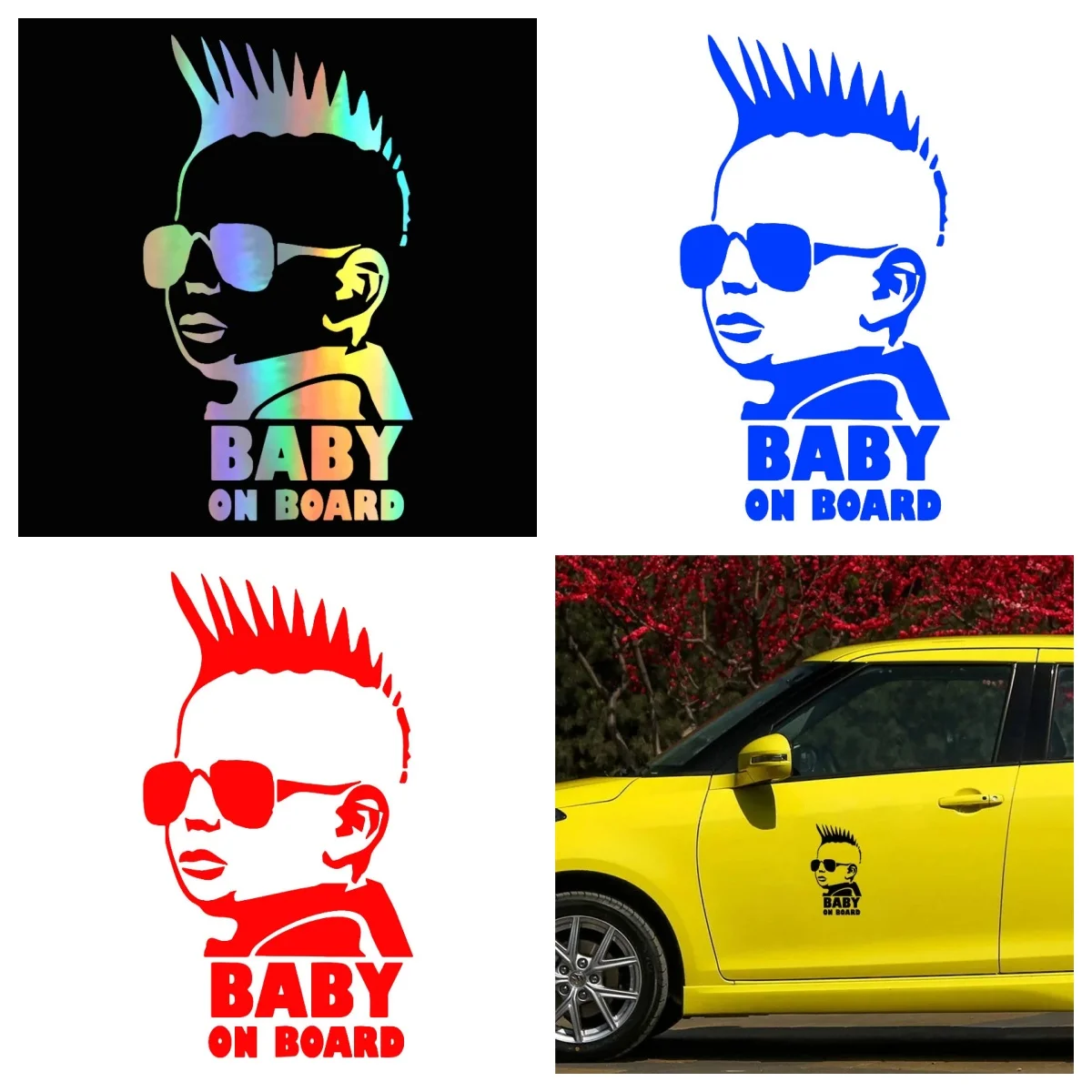 Car Shaped PVC Waterproof Glue Cartoon Stickers, Baby on Board Fun Personalized Laptop, Car, Motorcycle Decals
