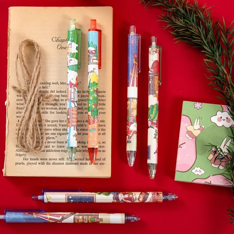 6 ชิ้น Kawaii น่ารักคริสต์มาสเจลปากกาสร้างสรรค์นักเรียนเครื่องเขียนเขียนเรียบกด Neutral ปากกาอุปกรณ์สํานักงานโรงเรียน