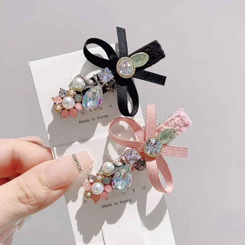 Korean Fashion Bow Hair Clips for Women Girls Crystal Duckbill Clip Jewelry Barrette Headwear Hairpin Hair Accessories