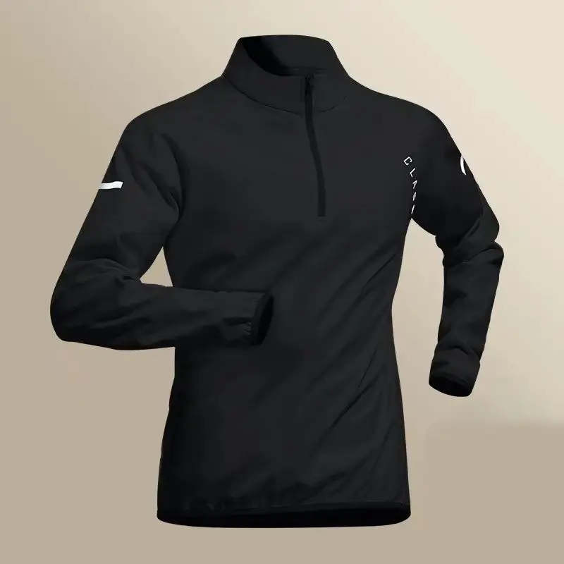 Morning Run New Track Field Sports Training Running Set Men\'s Stand Collar Half Zipper Quick Drying Clothes Long Sleeved T-shirt