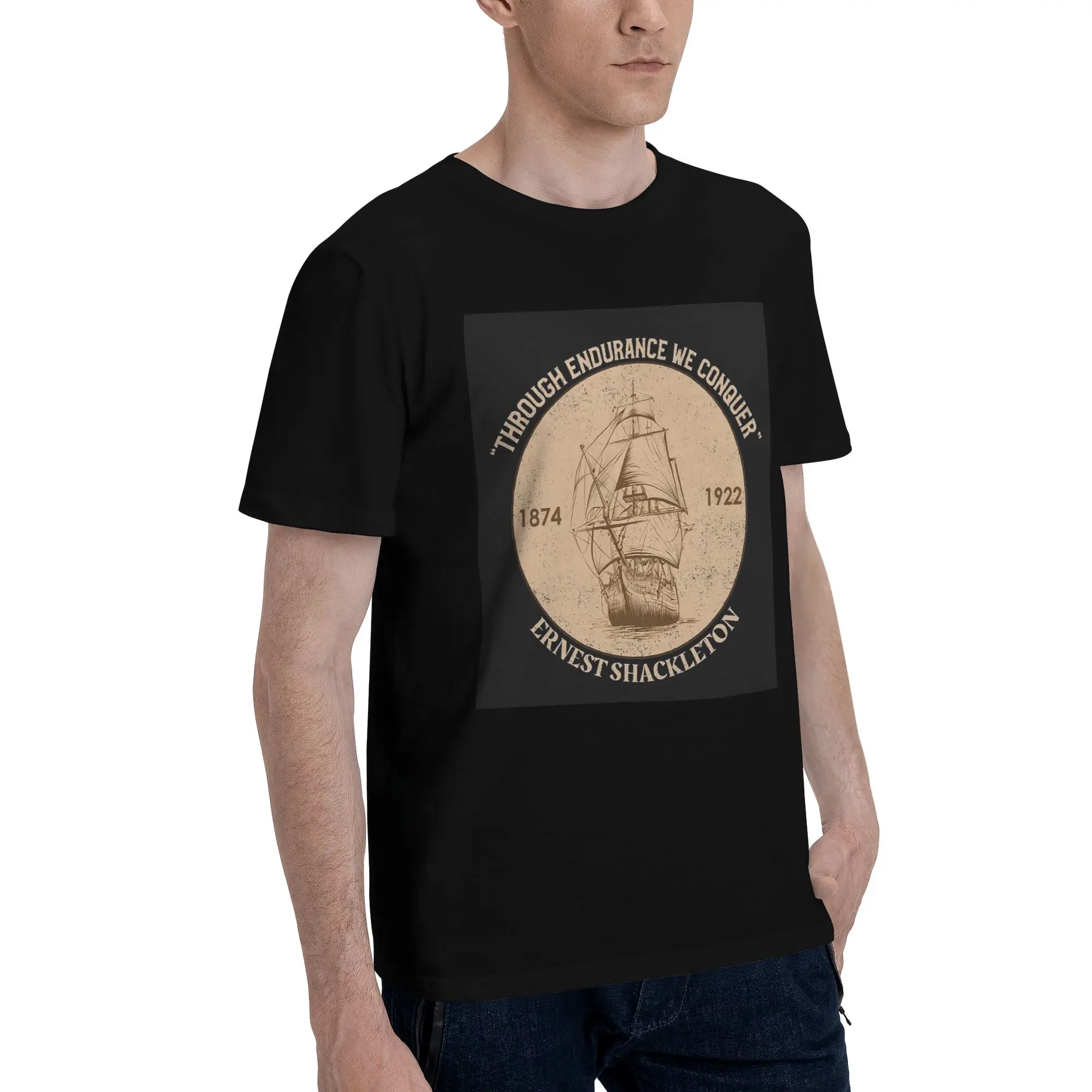 

Sir Ernest Shackleton - Through Endurance We Conqu Men T-Shirt Oversized T Shirts Men's Round Neck Cotton Tees Short Summer Male