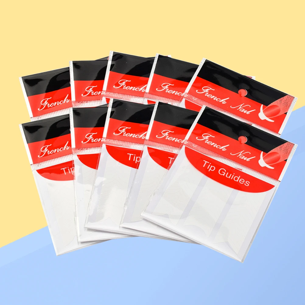 10枚入りフレンチチップネイルステッカー、マニキュアデカール、ネイルアートステンシル、粘着性DIY UVジェルアクリル、家庭用およびプロ用対応
