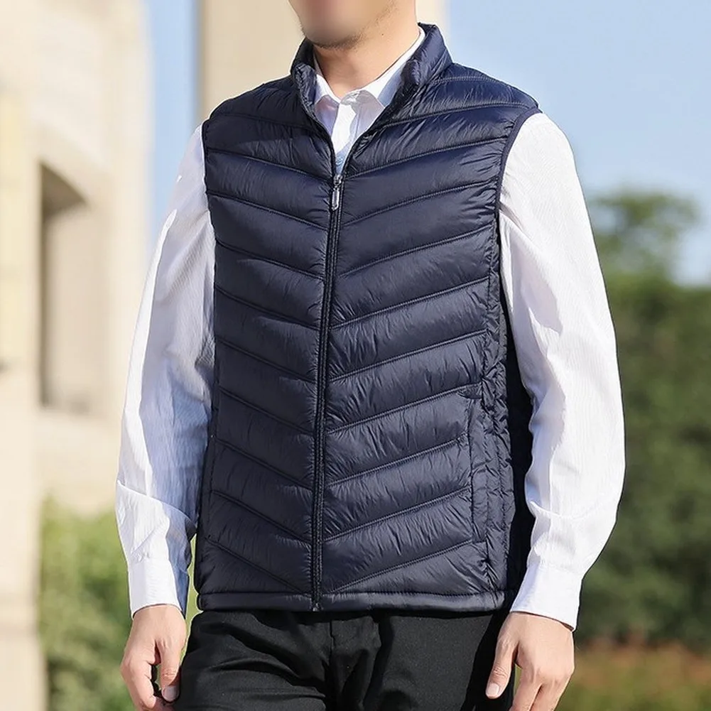 Sleeveless Men\\\\\\\'s Vest Coat with Stand Collar Zipper for Four Seasons Wear Loose Comfortable Waistcoat in Black Blue