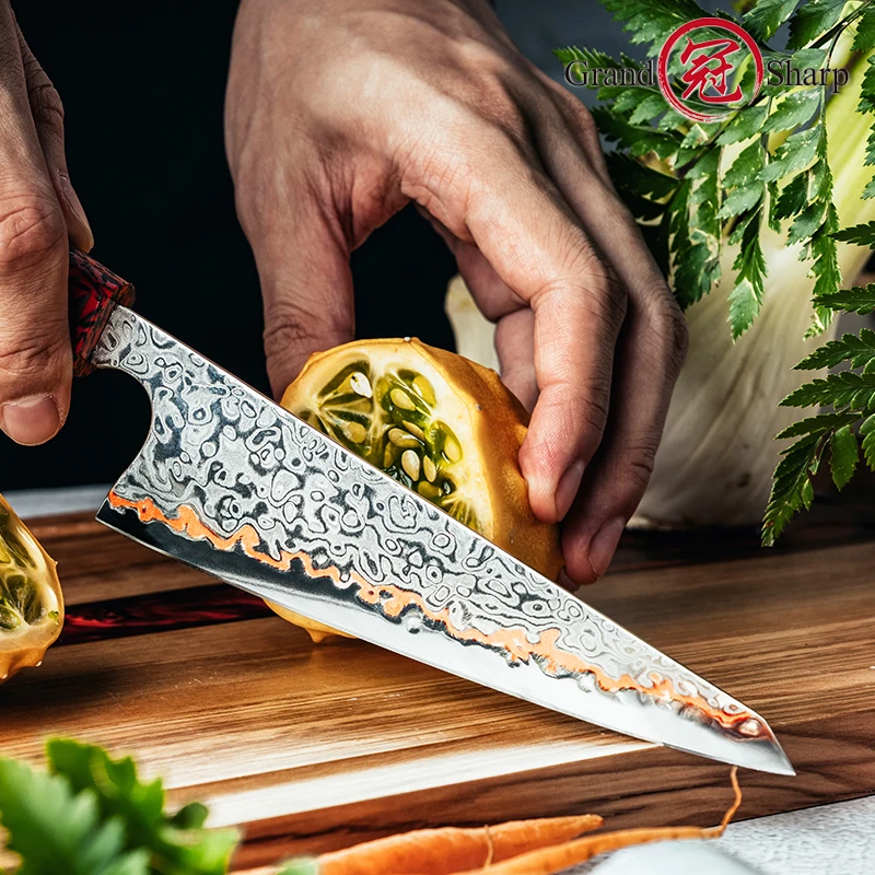 Grandsharp 6 Inch Utility Knife 55 Layers Copper Damascus Steel Cuterly Knife Kitchen Paring Fruit Knives Cooking Knife