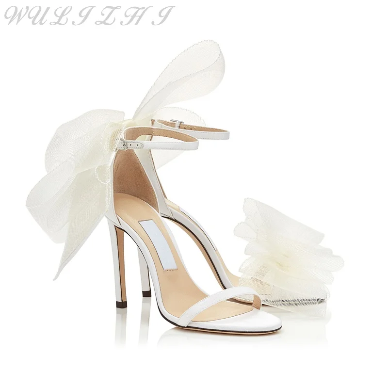 2024 nuove donne eleganti grandi scarpe da sera con nodo a farfalla estate Sexy Open Toe tacchi alti Plus Size sandali femminili da sposa