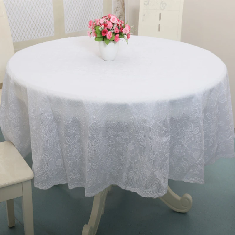 PVC Round Table Cloth Hotel Household Lace Tablecloth Waterproof Scalding and Oil-proof Table Linen Dining Table Cloth