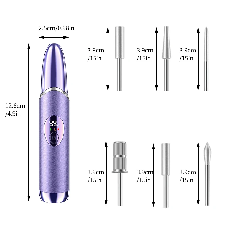 آلة مثقاب أظافر كهربائية لاسلكية، مجموعة مبرد أظافر 6 في 1 محمولة قابلة لإعادة الشحن لجميع العناية بالأظافر، أداة صالون حفر الأظافر #6