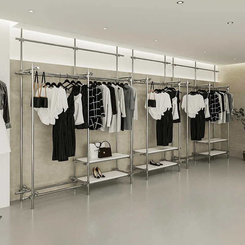 Stainless steel hanger Internet celebrity women's clothing store Industrial style clothes display rack scaffolding