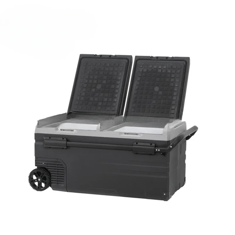 75L DUAL ZONE PORTABLE FRIDGE OR FREEZER WITH SOLAR CHARGER BOARD PLUS HANDLE+WHEELS AND BATTERY