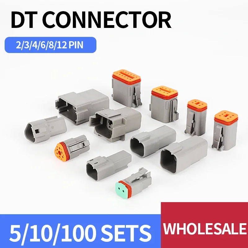 

5/10/100 Sets Kit Deutsch DT 2P/3P/4P/6P/8P 22-16AWG Waterproof Electrical Wire Connector Plug DT06-2S DT04-2P For Car DT04-3P