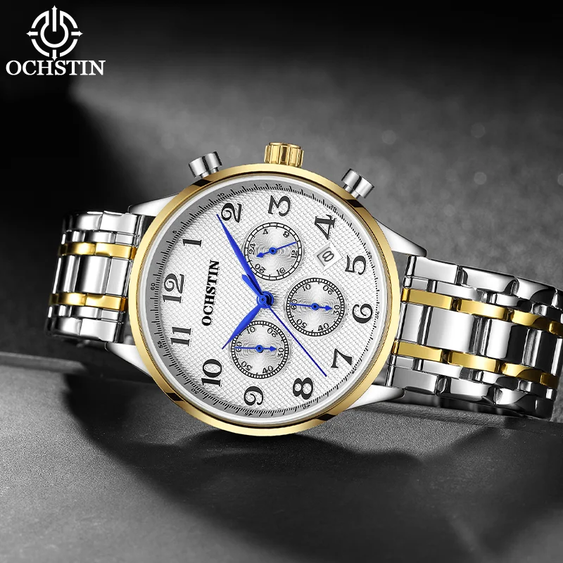 OCHSTIN Man Prominente Series Wristwatch Men's Multi-function Quartz Stainless Steel Band Clock Male Waterproof Fashion Watch