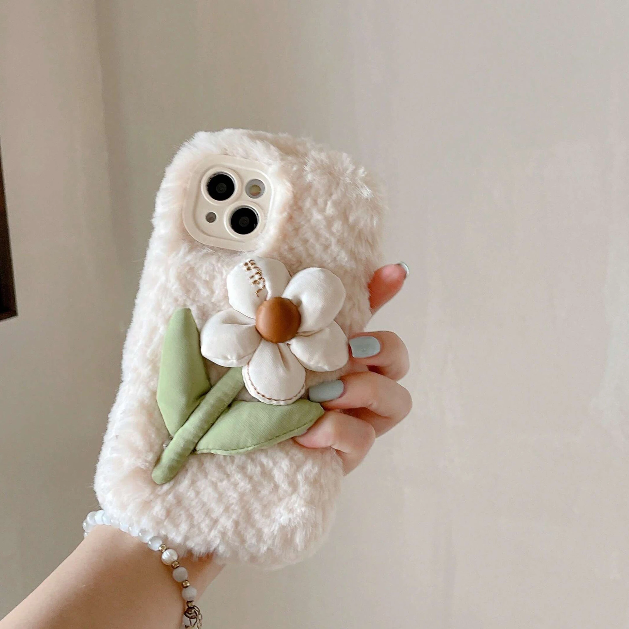 3D fabric floral plush phone case for iPhone 11 12 13 14 15 Plus Pro Max all-Inclusive girl TPU plush phone case